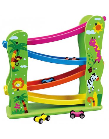 Viga Toys - Kolorowa Drewniana Zjeżdżalnia Dla Samochodzików Viga