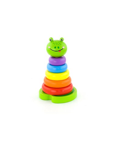 Viga Toys - Edukacyjna Zabawka Drewniana Viga Piramidka Nauka Kolorów Żabka