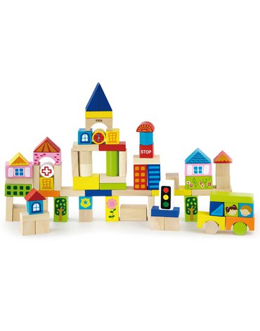 Drewniane Klocki Edukacyjne w Wiadrku Viga Toys Miasto 75 elementów