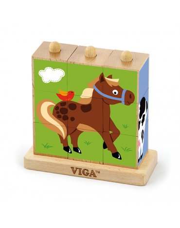 Drewniana Układanka Logiczna Puzzle Edukacyjne Viga Toys Farma 9 elementów