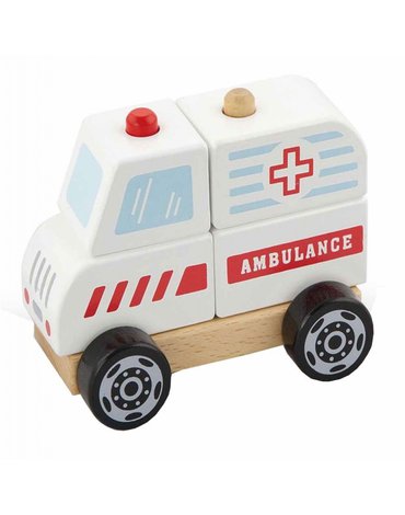 Viga Toys - Viga Drewniane Klocki Ambulans Karetka Pojazd Auto Pogotowie