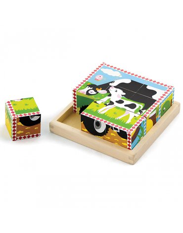 Układanka Drewniana Puzzle Viga Toys 6 Klocków 6 Obrazków Farma