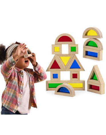 Viga Toys - VIGA Drewniane Kolorowe Klocki Zestaw 16 elementów