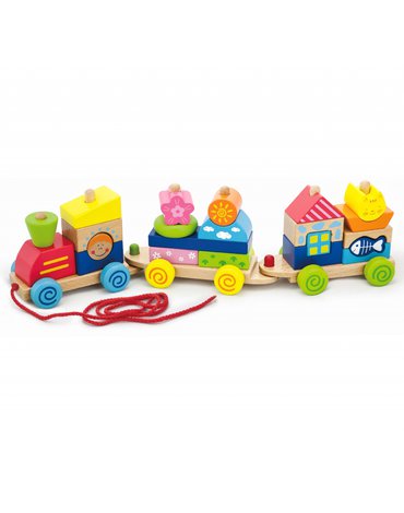 Kolorowa Kolejka z wagonikami do ciągania Viga Toys