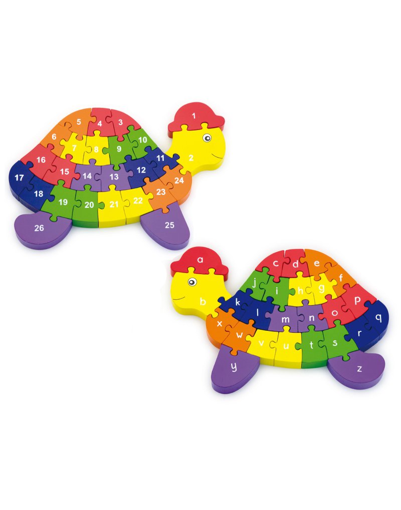 Viga Toys - Viga Drewniane Puzzle 3D Edukacyjna Układanka Alfabet Cyferki Żółw