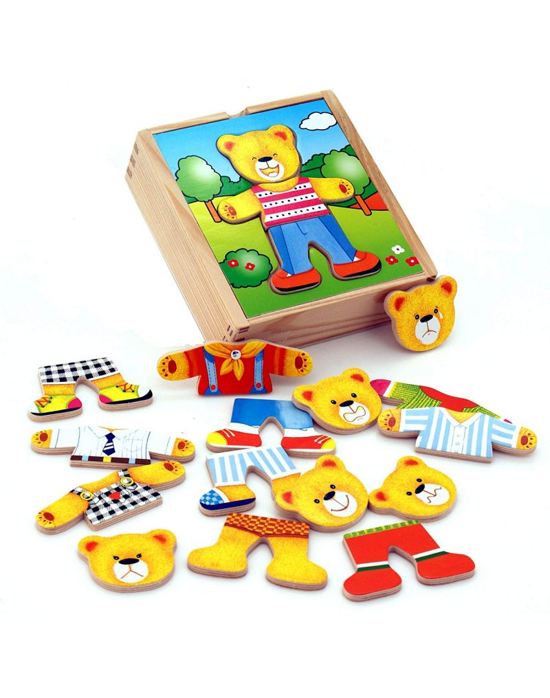 Viga Toys - Viga Drewniane Puzzle Układanka Edukacyjna Ubierz Misia Chłopca