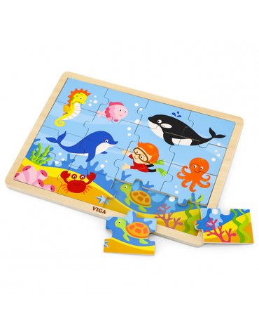 Viga Toys - VIGA Drewniane Puzzle Ocean 16 elementów