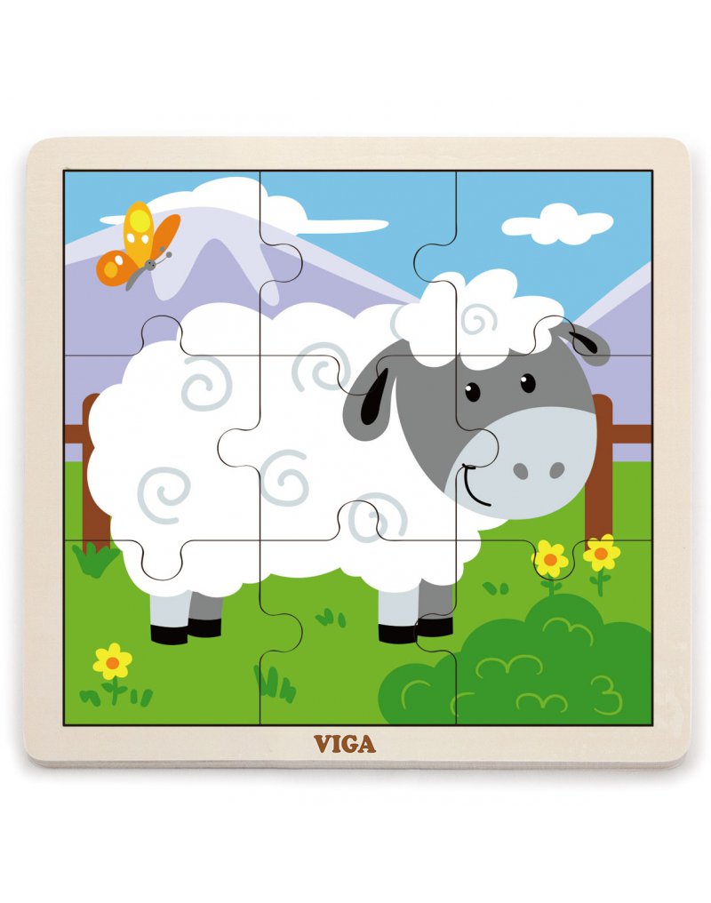 Viga Toys - VIGA Poręczne Drewniane Puzzle Owieczka 9 elementów