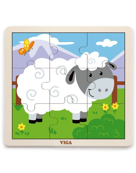 Viga Toys - VIGA Poręczne Drewniane Puzzle Owieczka 9 elementów