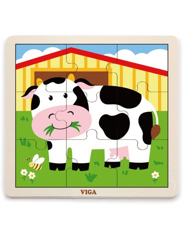 Viga Toys - VIGA Poręczne Drewniane Puzzle Krówka 9 elementów
