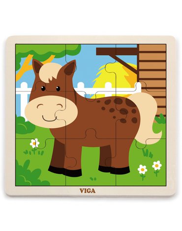 Viga Toys - VIGA Poręczne Drewniane Puzzle Konik 9 elementów