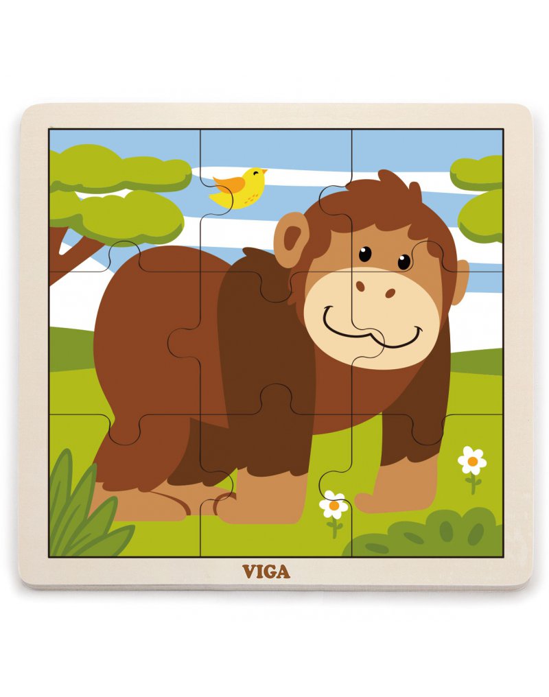 Viga Toys - VIGA Poręczne Drewniane Puzzle Goryl 9 elementów