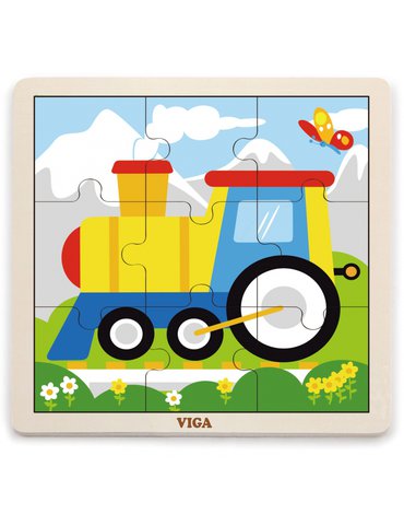 Viga Toys - VIGA Poręczne Drewniane Puzzle Pociąg 9 elementów