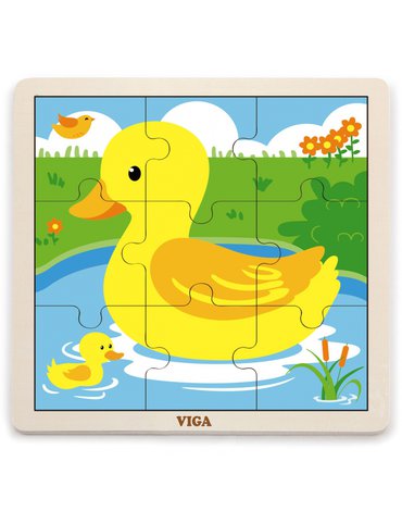 Viga Toys - VIGA Poręczne Drewniane Puzzle Kaczuszka 9 elementów