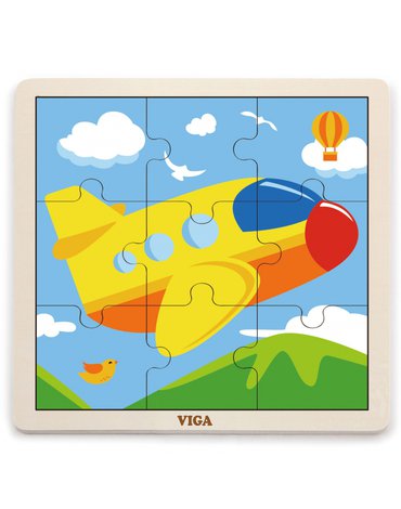 Viga Toys - VIGA Poręczne Drewniane Puzzle Samolot 9 elementów