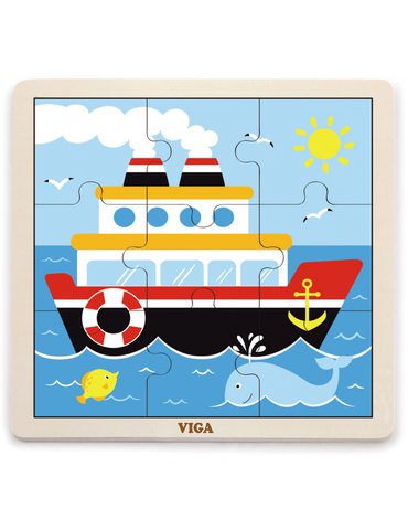 Viga Toys - VIGA Poręczne Drewniane Puzzle Statek 9 elementów