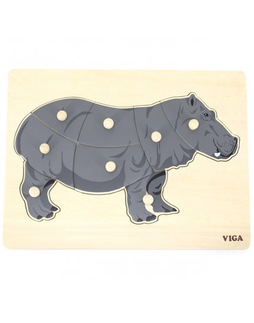 Viga Toys - VIGA Drewniane Puzzle Montessori Hipopotam  z Pinezkami