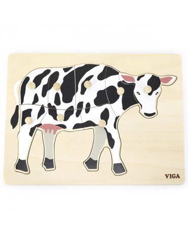 Viga Toys - VIGA Drewniane Puzzle Montessori Krowa z Pinezkami