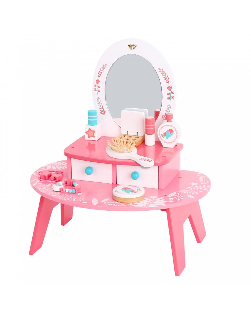 TOOKY TOY Różowa Toaletka Drewniana Do Makijażu z Lustrem Tooky Toy