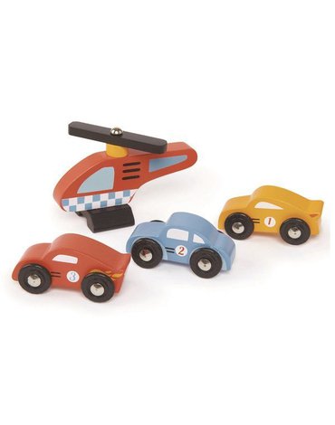 Drewniany garaż z samochodami i helikopterem, Tender Leaf Toys tender leaf toys