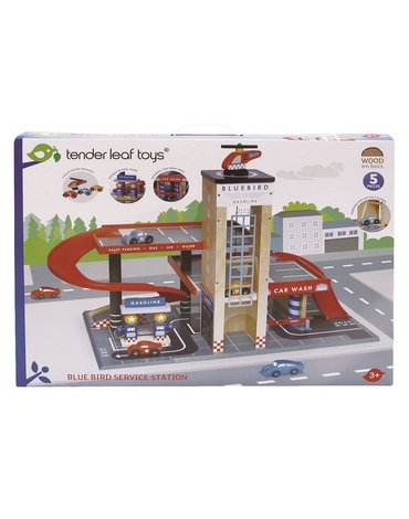Drewniany garaż z samochodami i helikopterem, Tender Leaf Toys tender leaf toys