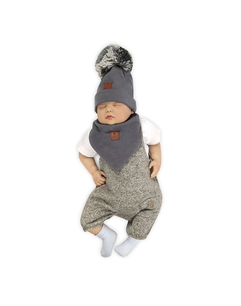 Pom Pom - komplet niemowlęcy czapka z bandanką ALPACA BOHO Iron S pom pom