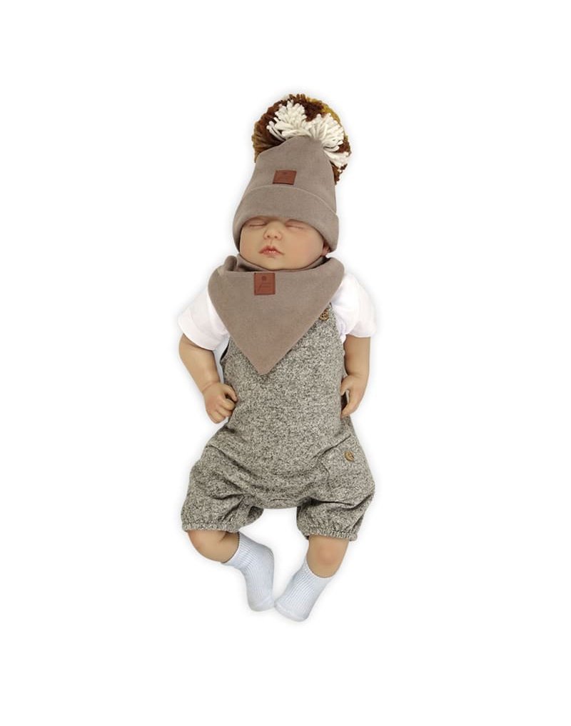 Pom Pom - komplet niemowlęcy czapka z bandanką ALPACA BOHO Cafe Latte_Brown S pom pom