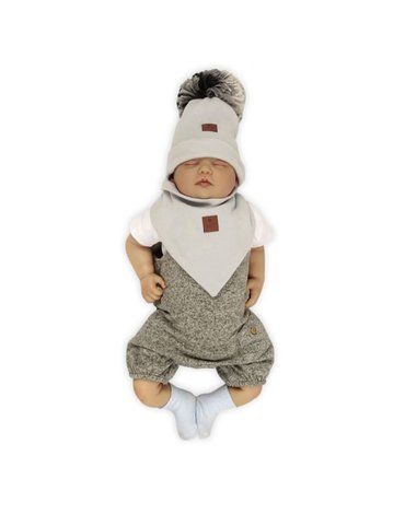 Pom Pom - komplet niemowlęcy czapka z bandanką ALPACA BOHO Grey S