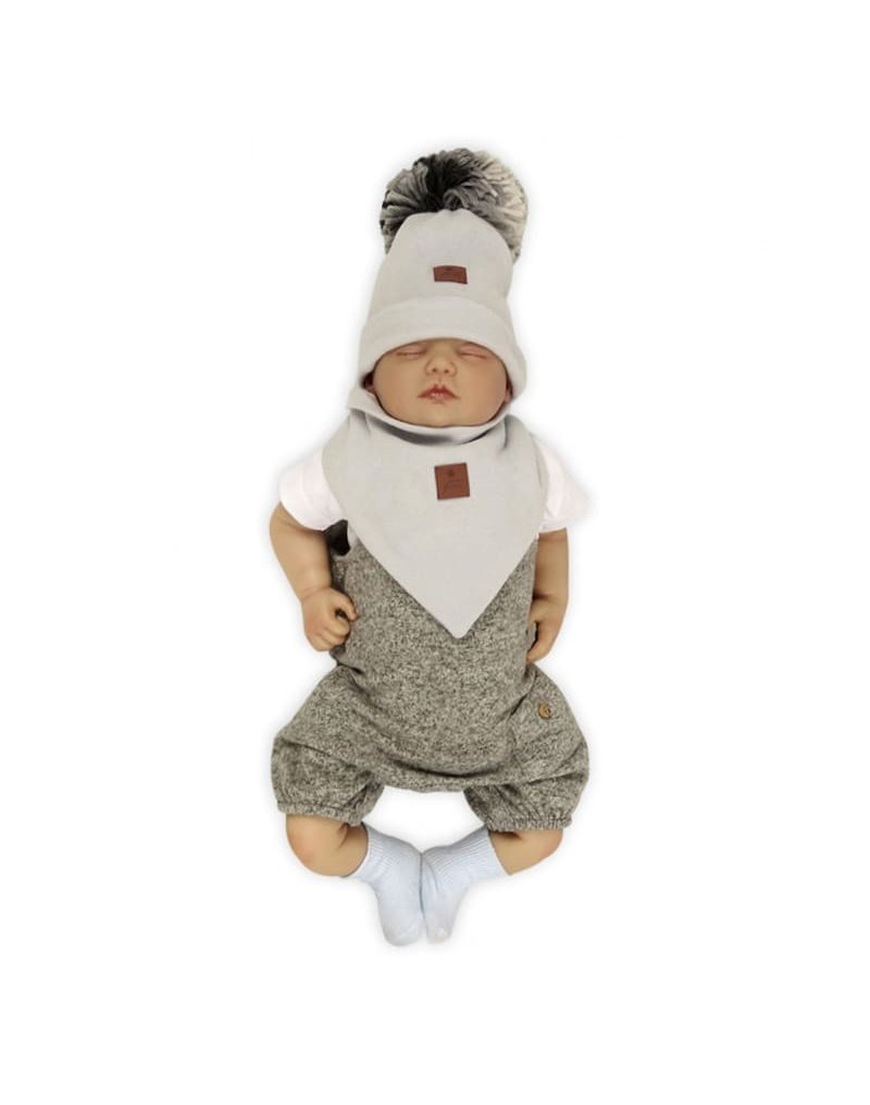 Pom Pom - komplet niemowlęcy czapka z bandanką ALPACA BOHO Grey S pom pom