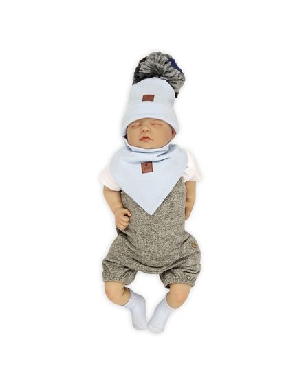 Pom Pom - komplet niemowlęcy czapka z bandanką ALPACA BOHO Baby blue S