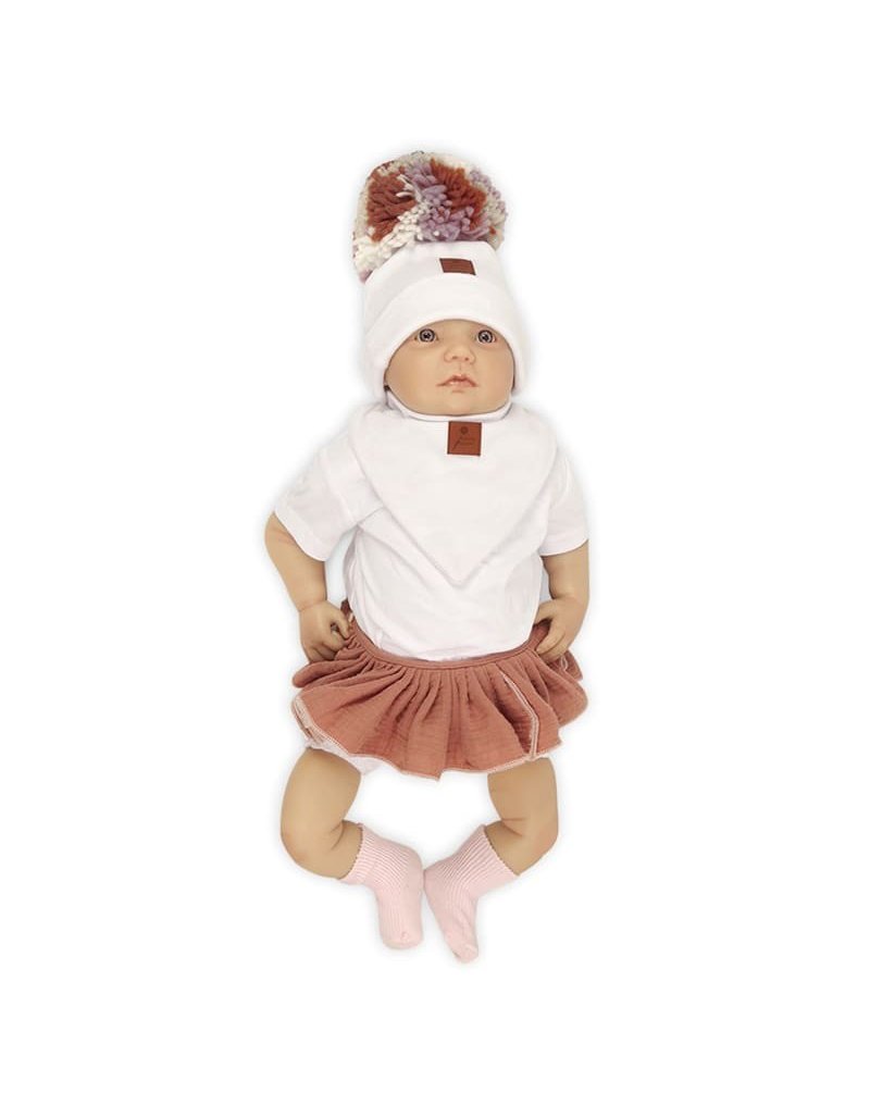 Pom Pom - komplet niemowlęcy czapka z bandanką ALPACA BOHO White S pom pom