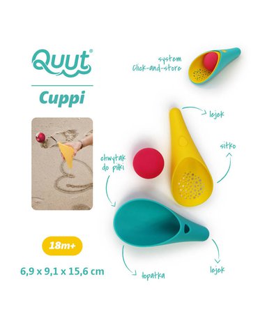 QUUT Zestaw 2 łopatek wielofunkcyjnych z piłeczką Cuppi Banana Blue, opakowanie zbiorcze 5 szt. Quut