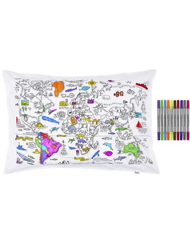 Poszewka na poduszkę do malowania, mapa świata, Eat sleep doodle