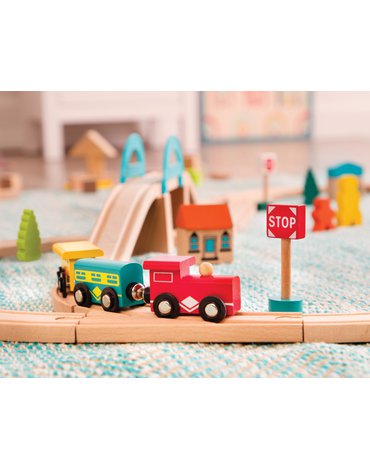 B.Toys - Wood & Wheels Wooden Train Set in a Bucket - górska kolejka -