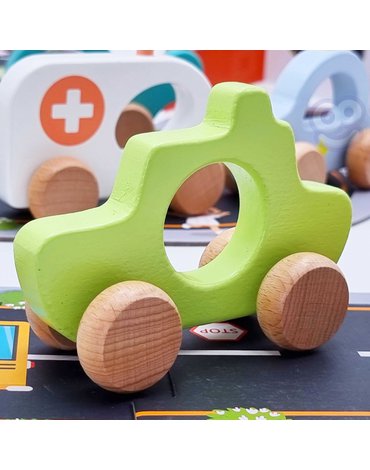 TOOKY TOY Zestaw Droga Puzzle dla Dzieci Autostrada Makieta 21 el. Certyfikat FSC + 6 Pojazdów Drewnianych Tooky Toy