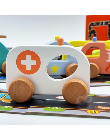 TOOKY TOY Zestaw Droga Puzzle dla Dzieci Autostrada Makieta 21 el. Certyfikat FSC + 2 Pojazdów Drewnianych Tooky Toy