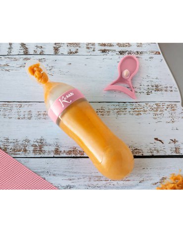 Pojemnik silikonowy z łyżeczką na jedzenie dla niemowląt, różowy, Kiokids POLSKA