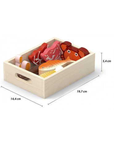 Viga Toys - VIGA Drewniany Zestaw Artykułów Spożywczych w Skrzynkach Śniadanie Ryby Mięso Nabiał