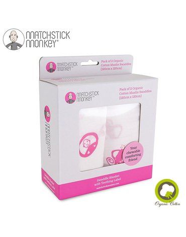 Matchstick Monkey Organic Cotton Swaddle Pink BIO Otulacz z gryzakiem 2 szt