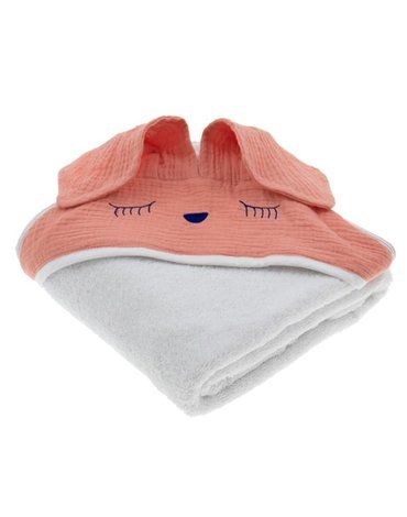 Hi Little One - Ręcznik z kapturem 100 x 100 SLEEPY BUNNY hooded bath towel Salmon