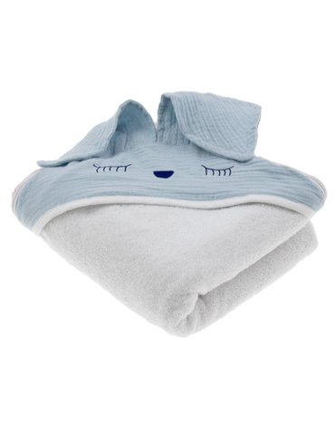 Hi Little One - Ręcznik z kapturem 100 x 100 SLEEPY BUNNY hooded bath towel Baby Blue