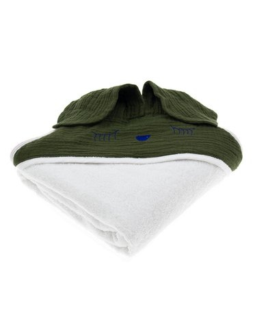 Hi Little One - Ręcznik z kapturem 100 x 100 SLEEPY BUNNY hooded bath towel Green Hunter