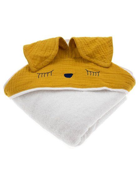 Hi Little One - Ręcznik z kapturem 100 x 100 SLEEPY BUNNY hooded bath towel Mustard