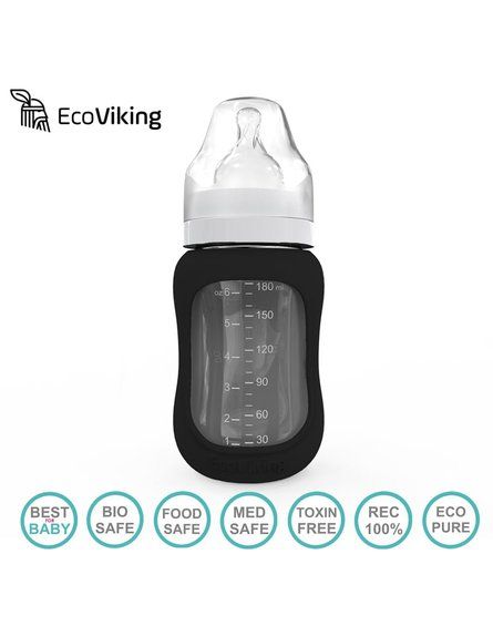 Eco Viking Antykolkowa Butelka Szklana Szeroka dla Niemowląt 180 ml Black Velvet