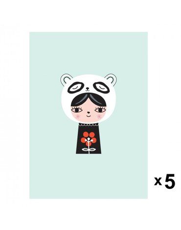Petit Monkey - Miss Panda zaproszenia urodzinowe zestaw 5 szt.