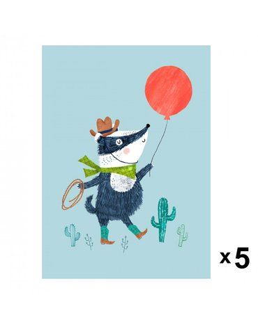 Petit Monkey - Badger zaproszenia urodzinowe zestaw 5 szt.