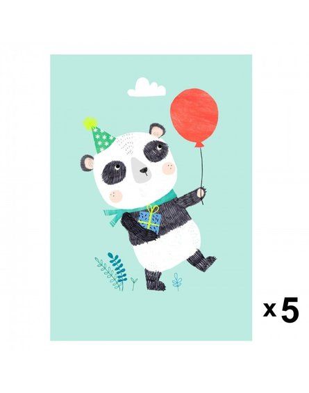 Petit Monkey - Panda zaproszenia urodzinowe zestaw 5 szt.