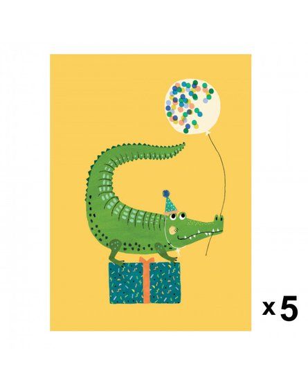 Petit Monkey - Crocodile zaproszenia urodzinowe zestaw 5 szt.