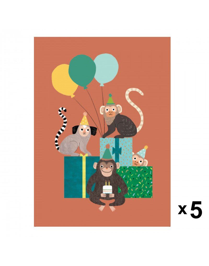Petit Monkey - Monkey bunch zaproszenia urodzinowe zestaw 5 szt.