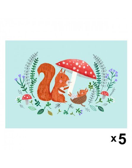 Petit Monkey - Squirrel zaproszenia urodzinowe zestaw 5 szt.